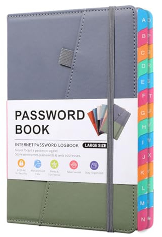 Fornitore di servizi Internet Registro di bordo Password sicura Keeper Schede alfabetiche Copertina rigida Notebook per password Internet Sito -Indirizzi Grigio Verde