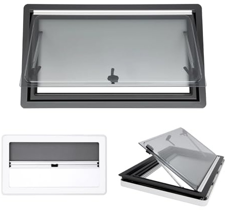Mqwdxzfes Finestra di ventilazione per camper, 900 x 500 mm, con protezione solare e zanzariera, finestra di esposizione, roulotte, autobus, finestra scorrevole per camper, roulotte, furgoni e camper