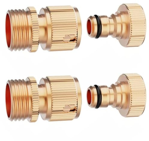 Brass Garden Hose Quick Connectors with Leak Proof Thread Seal and Quick Release Feature for Easy Attachment with 3/4 Inch GHT Thread