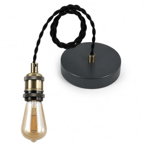 Vintage 40 Inch Ceiling Pendant Light Fitting Black Twisted Cord and E27 Lamp Holder Pendant Light (Bulb Included)