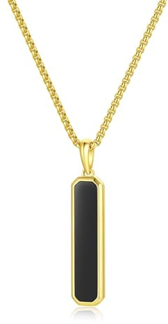 GAVU Collar de Hombre en Acero Inoxidable Chapado en Oro con Colgante Placa Militar de Ónix Negro, Collar Cadena oro Hombre con Etiqueta de Perro 55cm