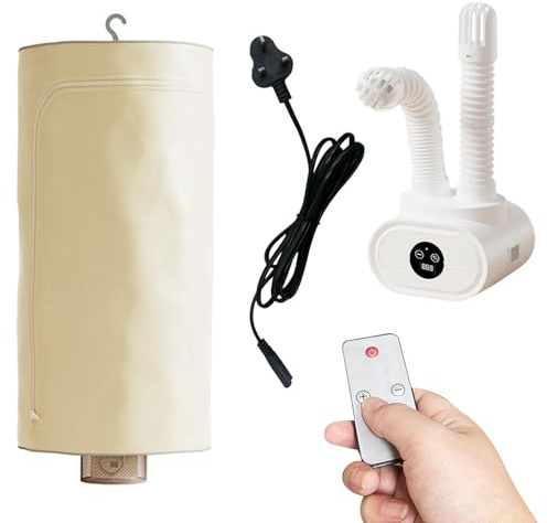 Fesatccoz Portable Electric Clothes Dryer 3-in-1 Electric Shoes Boots Dryer Drying Machine Small Space Heater with Clothes Drying Bag, Waterproof Baffle and Hanger for Home, Dorm and Travel