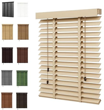 Wood Light Filtering Blinds for Indoor Windows, 50 mm Slats Privacy Blackout Wooden Shades, 40cm 60cm 80cm 100cm 120cm 140cm 160cm 180cm 200cm, Waterproof Venetian Blind Custom sizes(Oak)