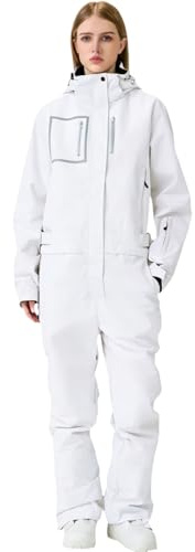 YEEFINE Women's Ski Suit One Piece Baggy Snowsuit Insulated Snowboard Suits Loose Snow Jacket Jumpsuits Waterproof(White,S)