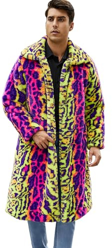Generisch Manteau en fourrure synthétique pour homme avec manteau d'hiver moelleux - Doudoune mi-longue chaude, multicolore, S