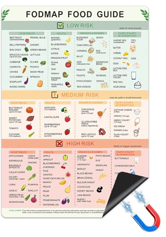 FODMAP Chart Fridge Magnet,Low FODMAP Food Cheat Sheet with Portion Sizes,IBS Diet & Digestive Health Chart,Refrigerator Magnet for Gut Support &IBS Relief,Digestive Gut Health Fridge Accessories