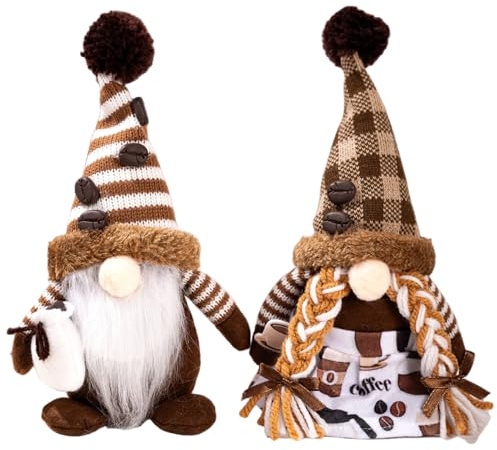 CAKEEYUM 2 pezzi di gnomi in peluche, adorabile tema caffè gnomi del caffè coppia peluche per la casa inverno Natale festa del ringraziamento del, gnomo, decorazioni per la casa, gno