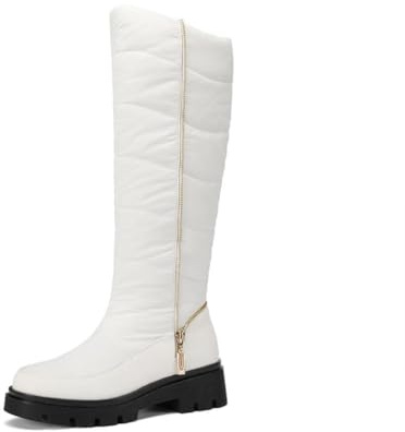 Genérico Botas Mujer Altas Rodilla Invierno Acolchadas Cuero Sintético Cremallera Decoración Tacón Plataforma Calientes Cómodas para Clima Frío Diario,Blanca,38.5 EU
