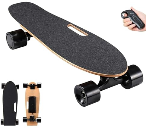 Skateboard elettrici, longboard con telecomando wireless, velocità massima 13,67 MPH, regolazione a 3 velocità, autonomia di 5 miglia, ponte in acero a 8 strati, maniglia per un facile trasporto