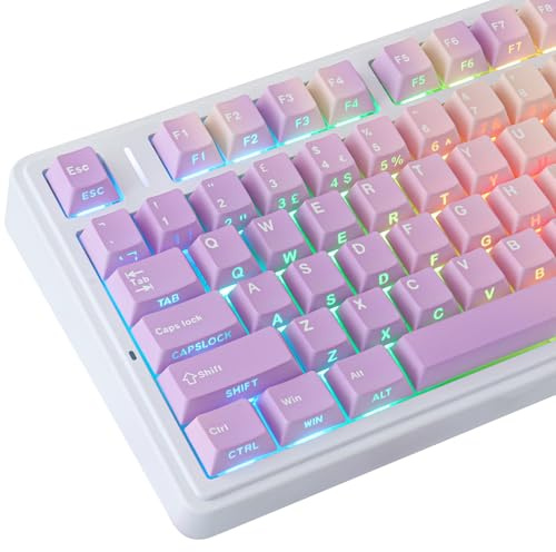PBT UK Keycaps - Double Shot Side Printed Gradient Purple Keycap,133 Keys Shine Through Cute Keycaps, Cherry Profile Custom Keycap for Cherry MX Swithes UK Layout Mechanical Keyboards