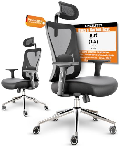 LUTIVO Alpha Bürostuhl ergonomisch [ORIGINAL] Schreibtischstuhl ergonomisch mit 11 Komfort-Einstellungen | Gaming Stuhl & Drehstuhl für Zuhause & Bürobedarf | Bürosessel und Chefsessel bis 150kg