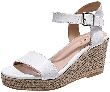 Kilsandaler damer läder, remsandaler damer platta sandaletter platå fritidssandaler andas utomhussandaler linne sommarsandaler lätta trekkingsandaler casual ortopediska skor, Vit, 38 EU