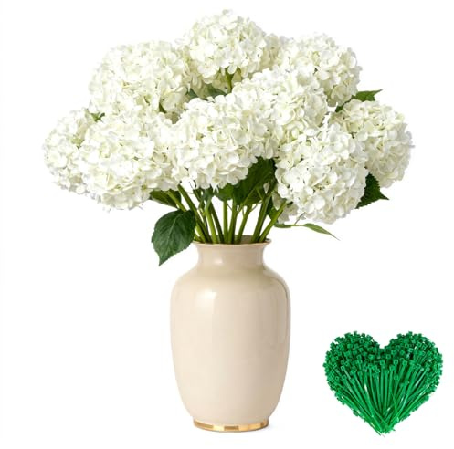 LHLZNB 16PCS White Artificial Hydrangea Flowers Set, 6 Short Stem 28cm Faux Silk Ball Blooms with 10 Zip Ties for Centerpiece Vase Decor