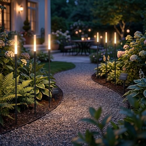 Northpoint LED Solar Gartenleuchte Gartensticks 6er-Set Gartenstecker Außen warmweiß 3000K mit Dämmerungssensor wasserdicht IP44 Solarleuchten Gartenweg Balkon Terrasse Beleuchtung