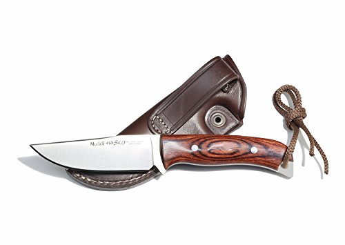 ELECTROPOLIS Cuchillo Enterizo de Caza Muela Husky HUSKY-10R, Casquillo Alpaca, Enterizo, cachas de Madera prensada Rosewood, Hoja de 10 cm + Tarjeta Multiusos de Regalo