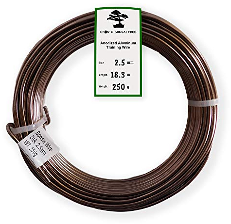 GROW A BONSAI TREE Alluminio anodizzato da 2,5 mm Bonsai Formazione Wire 250G Grande Rotolo (60 Piedi) - 2,5 Millimetri Marrone