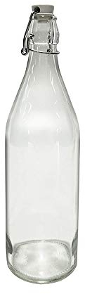 BuyStar Set di 6 Bottiglie in Vetro Trasparente da 1 LT per Acqua, Olio e Bevande, con Tappo a Chiusura ermetica