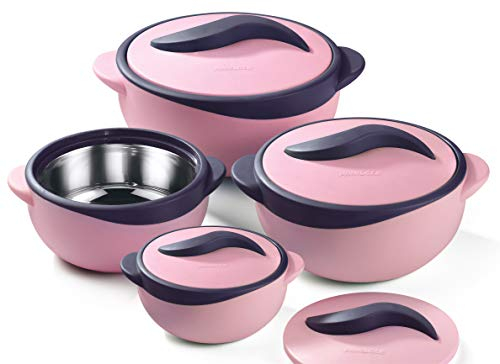 Pinnacle Parisa 4188 Runde wärmeisolierte Lebensmittelaufbewahrung, Hot Pot Auflaufformen-Set, Pastellrosa, 4 Stück