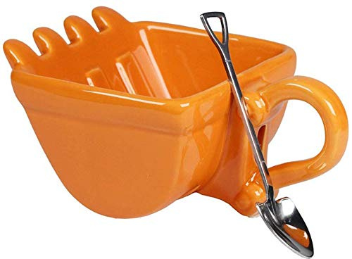 Sinye Abs Excavator Bucket Model Design Coffee Mug Novelty Drink Cup Mug，Coffee Mugs with Spade Shovel Spoon Funny Digger Cake Container Tea Cup for Hot & Cold Drinks Tea Orange Juice (Orange)