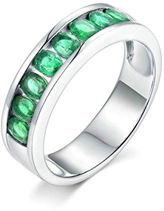 Daesar Trauring Damen Ringe 750 Weißgold Bandring mit 1.08ct Smaragd, Verlobungsring und Ehering Große 53 (16.9)