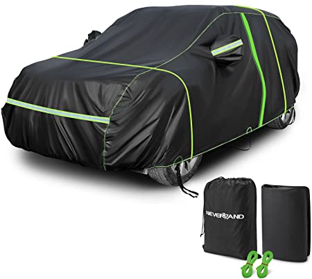 NEVERLAND Funda Coche Exterior SUV - Funda Coche SUV PEVA+Algodón Vellón Cubierta Impermeable con Cremallera y Banda Reflectante para Frio M 455x185x170CM