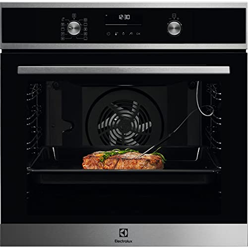 Electrolux EOE6P77WX Four multifonction avec nettoyage pyrolytique, 9 fonctions, cuisson uniforme, sonde thermique, chauffage rapide, écran LED blanc, commandes escamotables, inox, A+, 72 litres