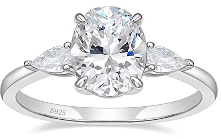 EAMTI Verlobungsringe aus 925er-Sterlingsilber, 3 Karat, mit 3 ovalen Zirkonia-Steinen, Verlobungsringe, Damen-Ringe, Größe 36-45, Sterling Silber, Zirkonia