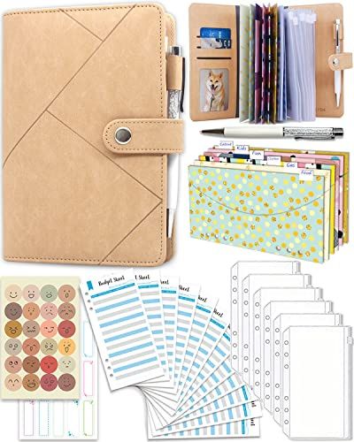 A6 Budget Planner, Geld Organizer für Bargeld Budget Binder Haushaltsbuch | Khaki Finanzplaner mit Binder Taschen Geldumschläge Budgetblätter Aufkleber & Stift Budgetplaner für Reisen Arbeit Geschenk