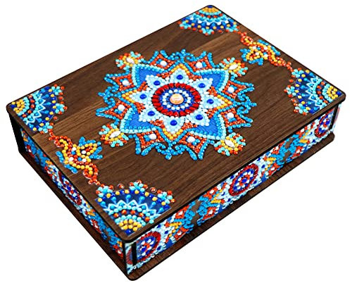 Demiawaking Klassische Mandala Diamond Painting Schmuckkästchen Aufbewahrungsbox DIY Diamant Malerei Schmuckaufbewahrung Holz Organizer Box Geschenke (D)