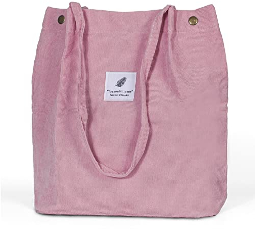 iophi Mode Strandtasche Tote Bag, Leichte Cord Tasche Damen Jutebeutel Umhängetasche Shopper Damen Groß Beutel für Schule, Arbeit, Einkaufen, Reisen und den Täglichen Gebrauch (Pink)