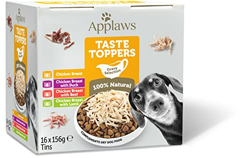 Applaws 100% Natural Wet Dog Food, Chicken with Beef, Lamb and Duck Selection in Gravy 156g Tin (16 x 156g Tins)