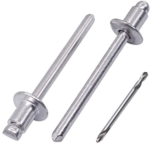 SKIR'CO (100 pezzi) Rivetti ciechi in alluminio 4,8 x 6 mm, mandrino in alluminio, rivetti pop, testa a cupola, punta da trapano inclusa