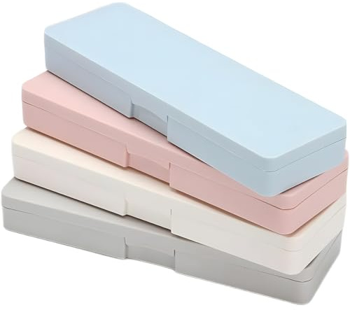ELENTGE Pencil Box, 4 Pack Hard Pencil Case with Snap-Tight Lid, Stackable Plastic Crayon Box for Marker, Large Capacity School Office Supply Storage Organizer
