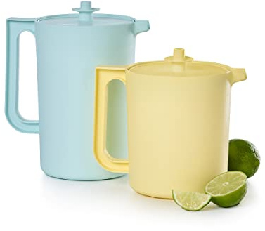 Tupperware Heritage Krug-Set in Vintage-Blau und Gelb, spülmaschinenfest und BPA-frei (2er-Set, 1,5 Qt./2 Qt)