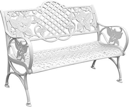 TUDERE Gartenbank Metall, Balkonbank Parkbank Alu-Bank Sitzbank für 2-3 Sitzer, mit Armlehnen & Rückenlehne(White)