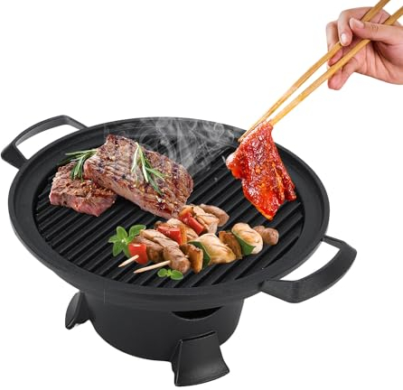Mini Gril Hibachi, Mini Barbecue de Table Individuel Portable Gril Yakiniku Petit Gril à Charbon de Bois avec Plaque de Cuisson Antiadhésive