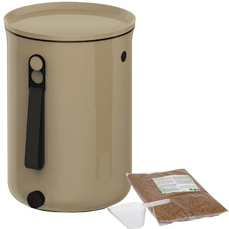 Natursache I Bokashi Eimer - Nachhaltige Abfallverwertung in der Küche - mit Bokashi Ferment und effektiven Mikroorganismen - Geruchlos & Umweltfreundlich! (Cappuccino)