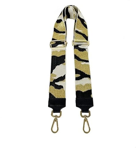 FrasiBags Schultergurt aus Stoff und echtem Leder für Damenhandtasche mit Details in Gold, hergestellt in Italien (Schwarz 2)