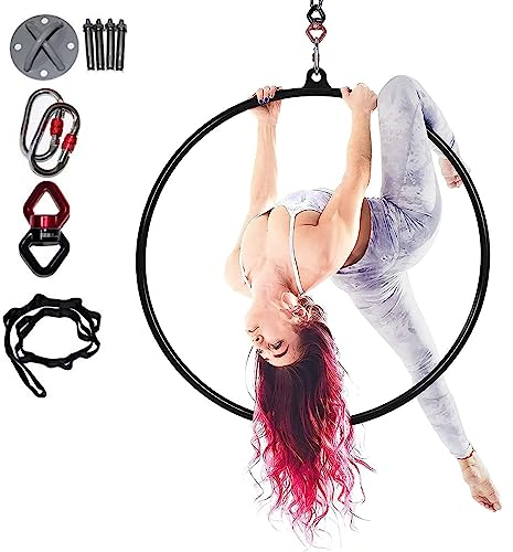 Cerchio aereo Nero Kit Cerchio Aereo Lyra, Punto Singolo Girevole Altalena Ad Albero Rotonda Anello Di Sollevamento Per Cerchio Yoga, Oggetti Di Scena Da Circo Per La Palestra Di Casa ( Size : 80cm/31