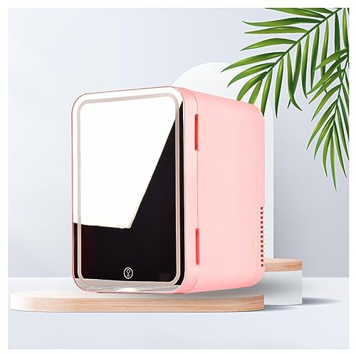 HAZARA Mini RéFrigéRateur Silencieux, 8L,avec Miroir De Courtoisie LED Petit Frigo Pas Cher, Voiture,Maison,Chaud Et Froid 2 en 1 Petit Frigo Voiture, Meilleur Cadeau pour Les Femmes,Pink