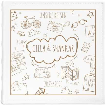 Maverton personalisiertes Einsteckalbum für 500 Fotos - Familienalbum 10x15 cm - weißes Erinnerungsalbum mit Einstecktaschen für Paar zum Hochzeitsjubiläum - 33x33cm