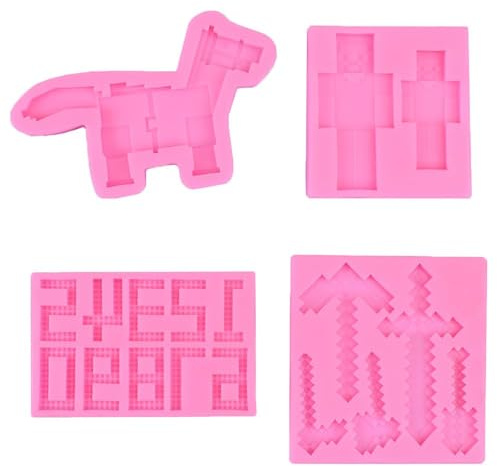 XUELIYUN 4 Pieces Building Blocks Chocolate Silicone Mould Weapon Robot Pony Digital Silicone Mould Block Brick Candy Mould for Theme Kids Party and DIY Cake Baking Decoration, Flipping Candy, Biscuit