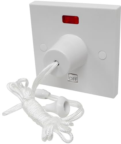 45 Amp Shower Switch - Double Pole Pull Cord Ceiling Switch with Neon and Mechanical Power Indicators