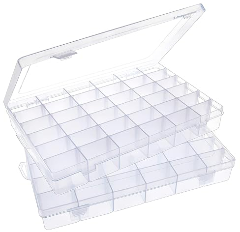 Caja Organizadora Plástico Transparente Cajas Clasificadoras 36 Rejillas, Compartimento Almacenamiento con Divisores Ajustables para Cuentas Abalorios Bricolaje Artesanía Joyería (2 PCS)