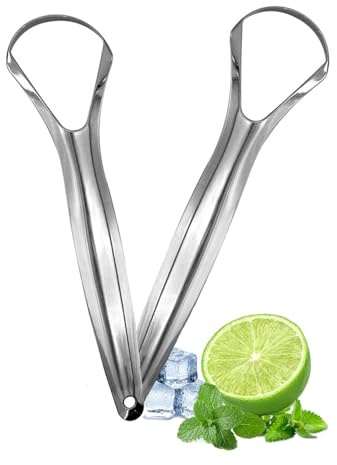 2 Pack Tongue Scraper Stainless Steel Tongue Cleaners Tongue Cleaner Tool for Oral Hygiene, Fresh Breath, and Reduce Bad Breath, Reusable Tongue Scrapers for Men,Women,Adults