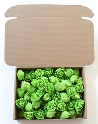 CaPiSo 72 Stück Künstliche Rosen-Box 3,5cm Blumenköpfe Mini Foamrosen Kunstrosen für Handwerk Brautstrauß Rosenstrauß Streublüten Streurosen Basteln in Aufbewahrungsbox (Grün)