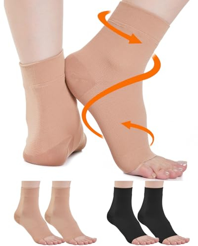 2 Paar Sprunggelenkbandage Medizinische Kompressionssocken Damen & Herren 20-30mmhg, Stützstrümpfe Bandage Fußgelenk Knöchelbandage für Schwellung Fersensporn Verstauchung Sport (Schwarz+Beige, XXL)