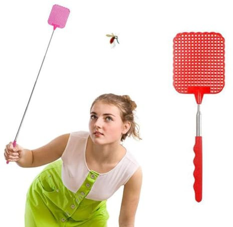 Tapette à mouches télescopique robuste avec poignée en acier inoxydable - Tapette à mouches durable pour extérieur rustique - Tapette à mouches - Mouches, moustiques et abeilles
