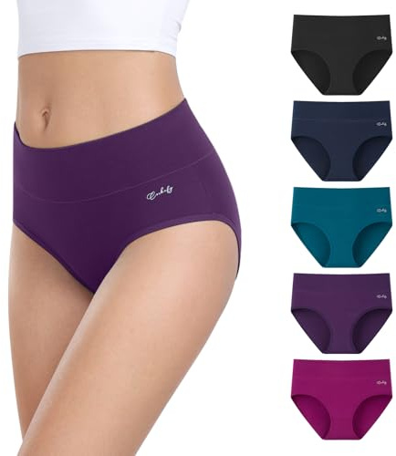 Anqier Trosor i 5-pack, stretchig bomull, hög midja, ventilerande damtrosor, mjuka damunderkläder, M