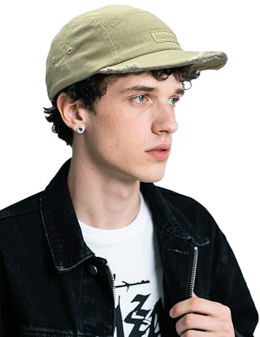 Clakllie Bomull 5 panelkeps platt brätte basebollkeps justerbar snapback hattar utomhus campare keps unisex stressed baseballkeps UV-skydd truckerkeps, CDGE-5P11-khaki, one size
